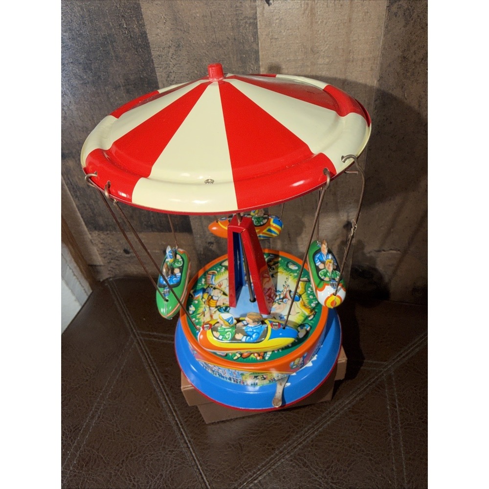 Vintage Spinning Carousel Roundabout Tin Litho Toy West Germany - Works W/ Box - Picture 13 of 17